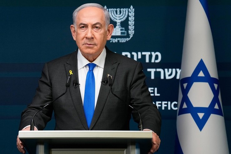 Benjamin Netanyahu durante una conferenza stampa